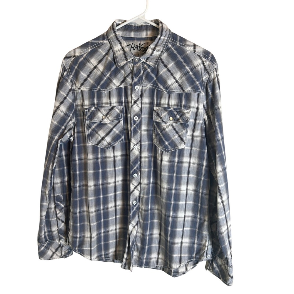 Chalc Button Up Shirt Mens Large Blue Plaid Western Long Sleeve 6875763JC